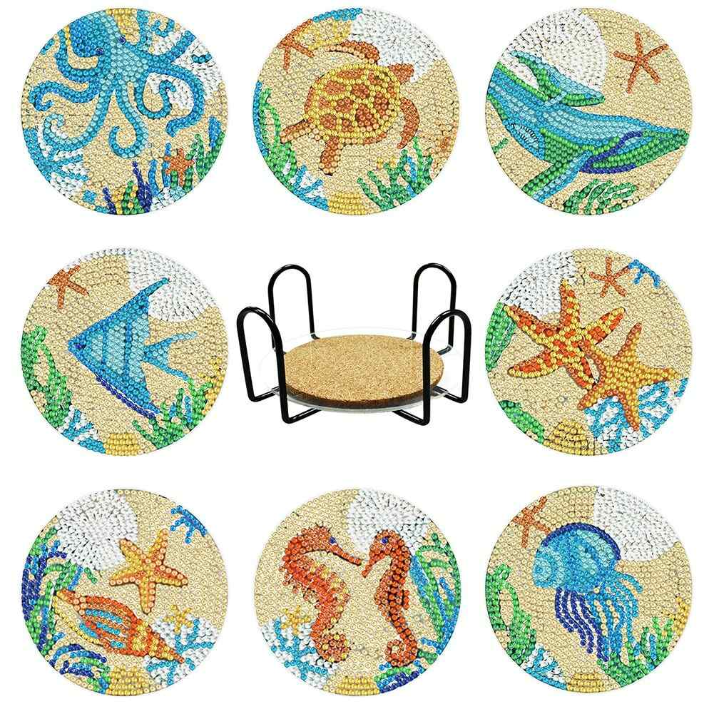 Sea Animals 8-pack - Diamond Painting Coasters